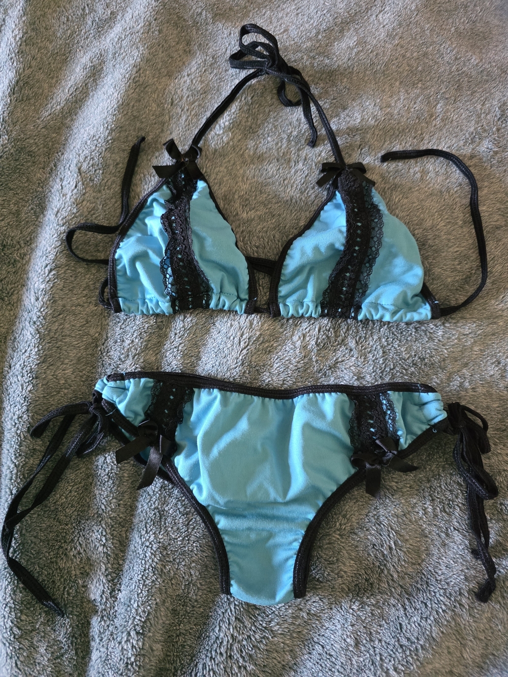 Blue & Black Lace Bikini Set - Women Swim Size Small